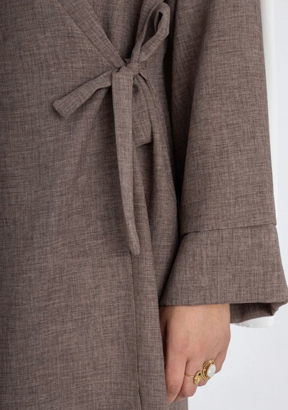 Leinenoptik Abaya mit Schleife