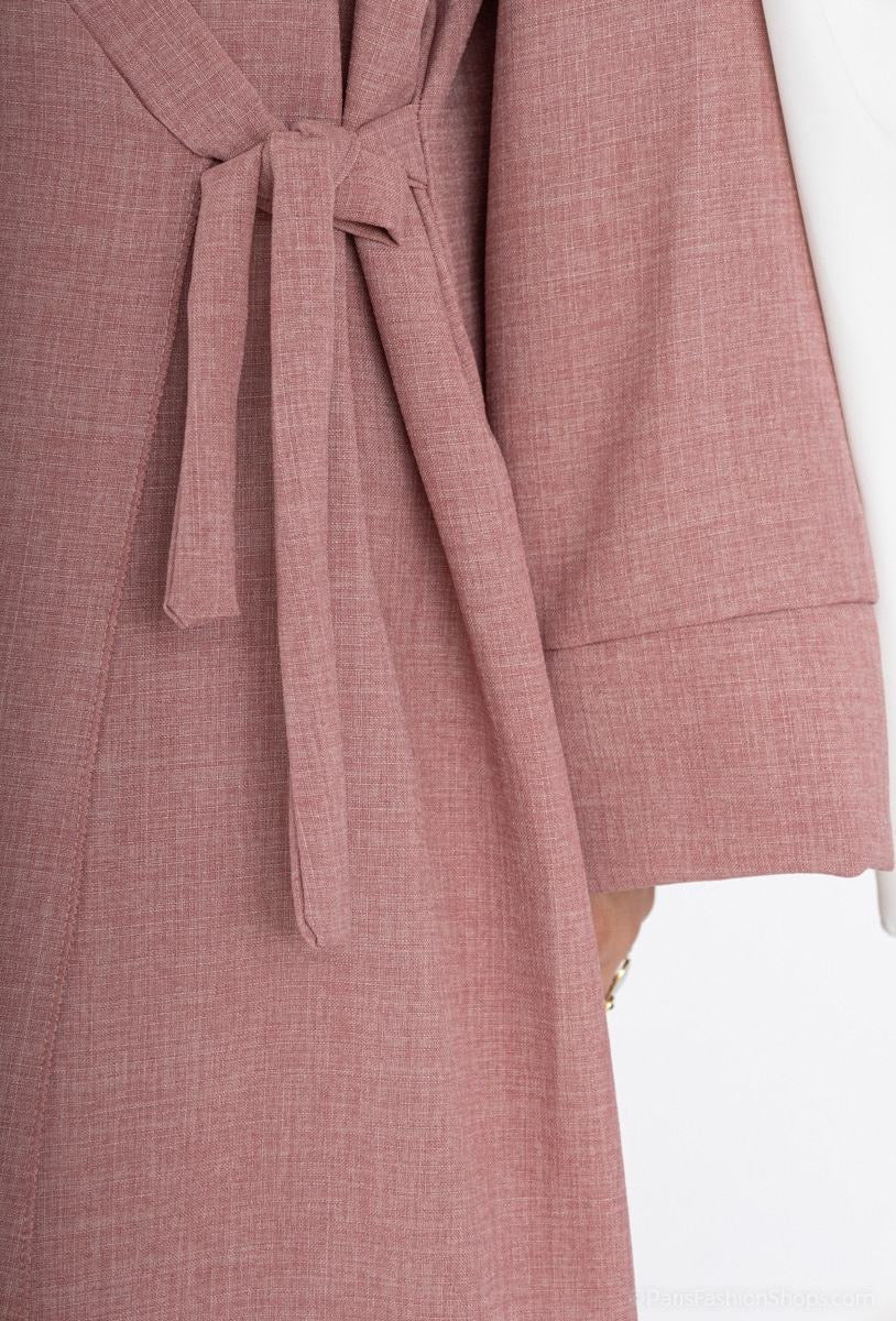 Leinenoptik Abaya mit Schleife