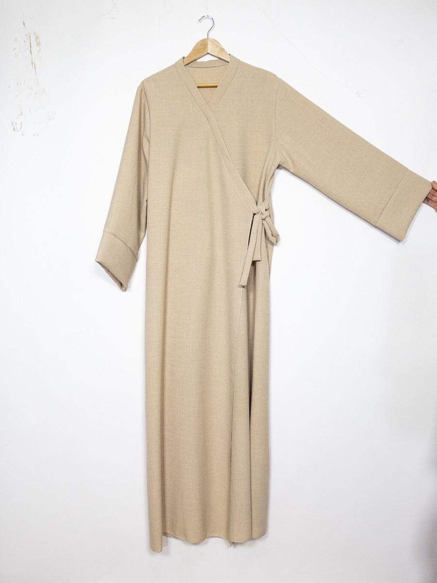 Leinenoptik Abaya mit Schleife
