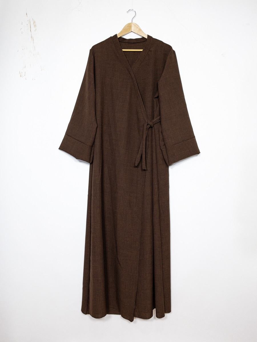 Leinenoptik Abaya mit Schleife