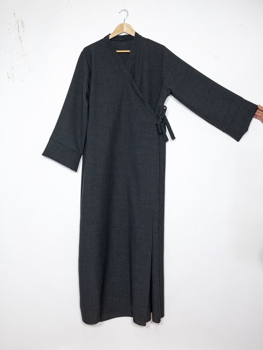 Leinenoptik Abaya mit Schleife