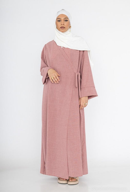 Leinenoptik Abaya mit Schleife