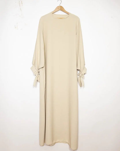 Abaya Aya mit Schleifenärmel - Hellbeige