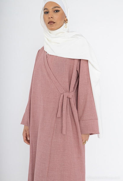 Leinenoptik Abaya mit Schleife
