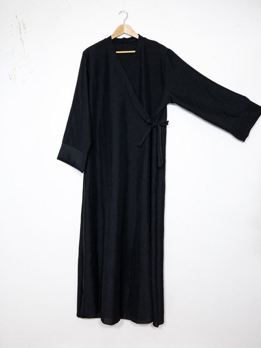 Leinenoptik Abaya mit Schleife