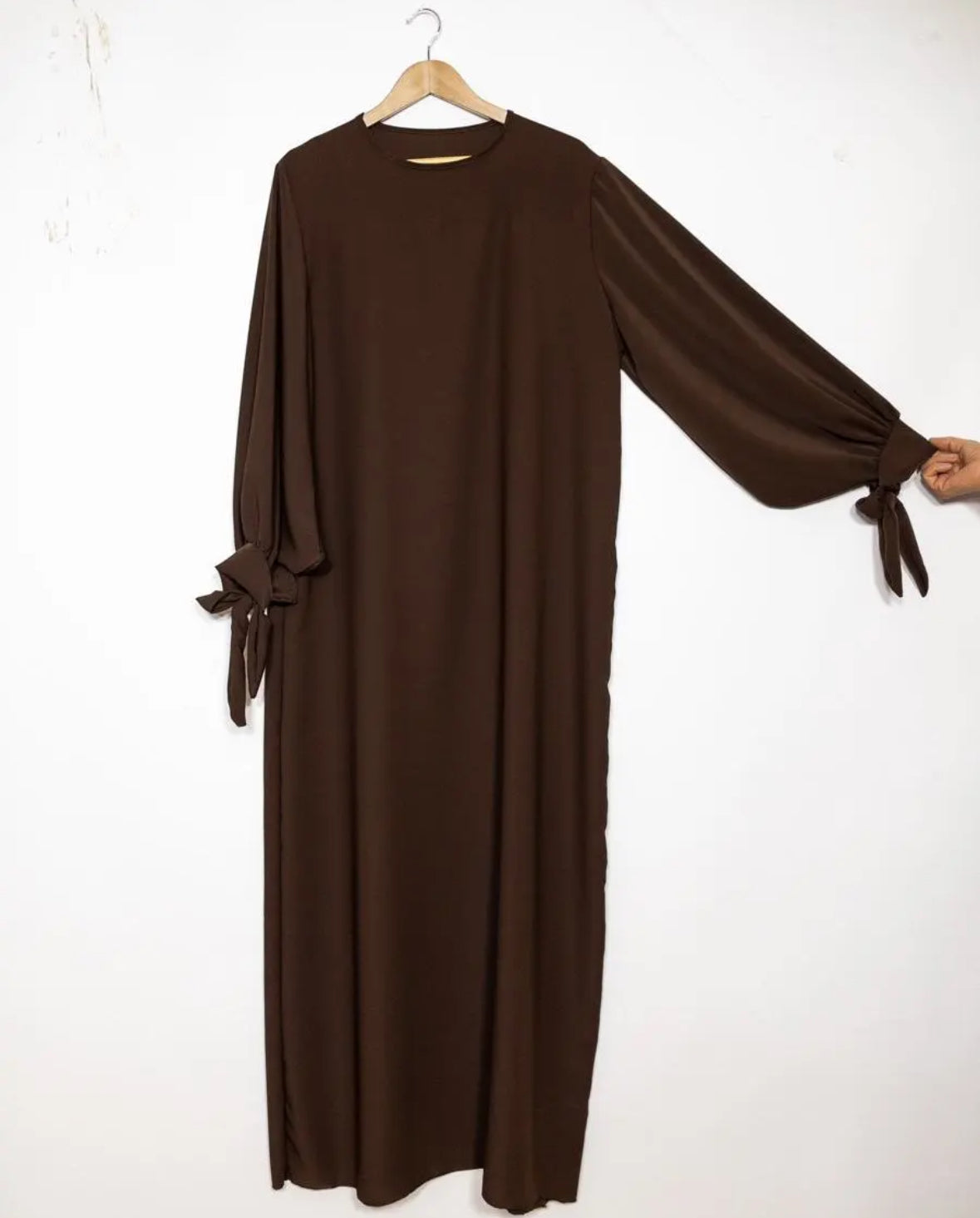 Abaya mit Schleifenärmel - Braun