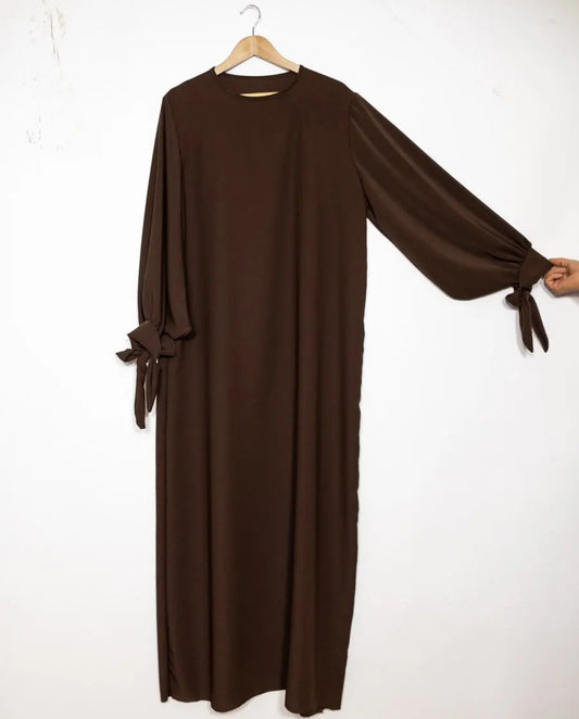 Abaya mit Schleifenärmel - Braun