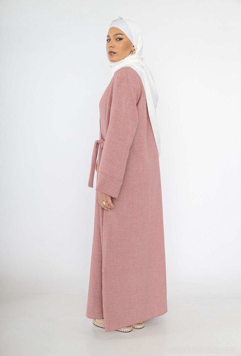 Leinenoptik Abaya mit Schleife