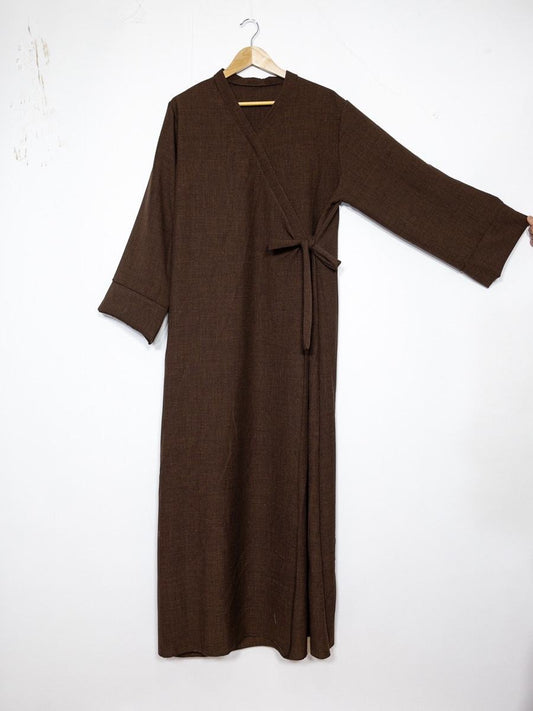 Leinenoptik Abaya mit Schleife