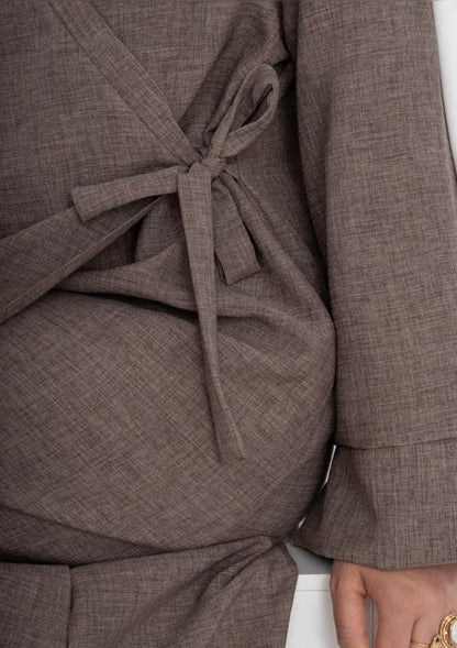Leinenoptik Abaya mit Schleife