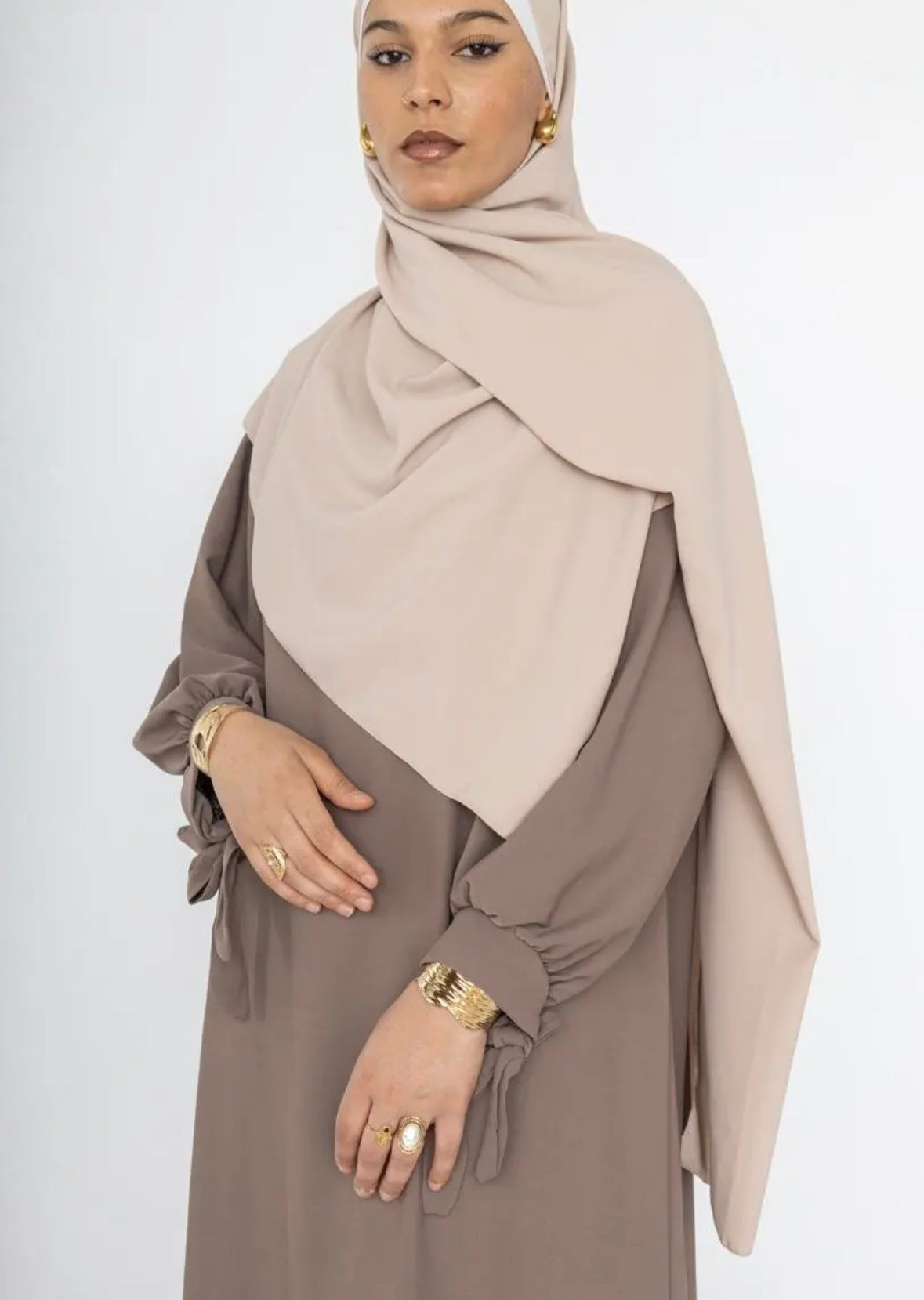 Abaya mit Schleifenärmel - Taupe