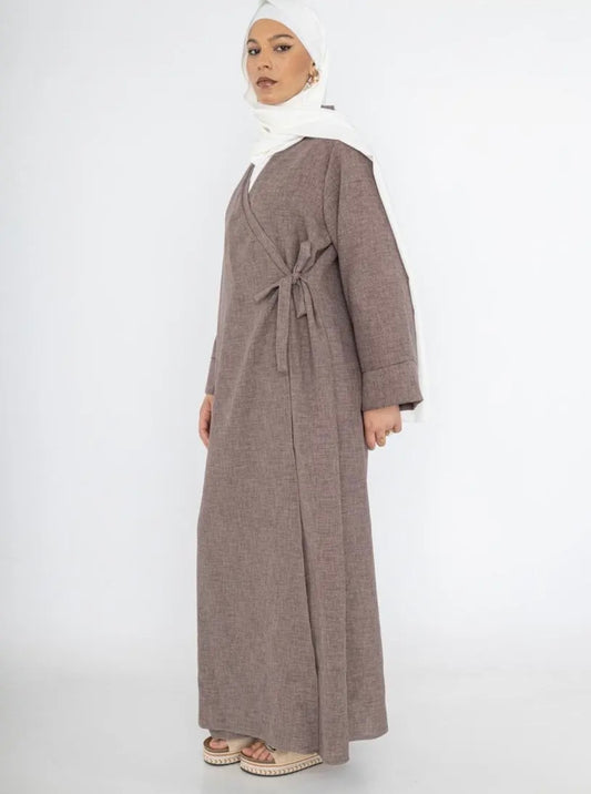 Leinenoptik Abaya mit Schleife