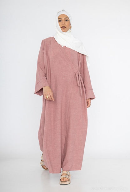 Leinenoptik Abaya mit Schleife