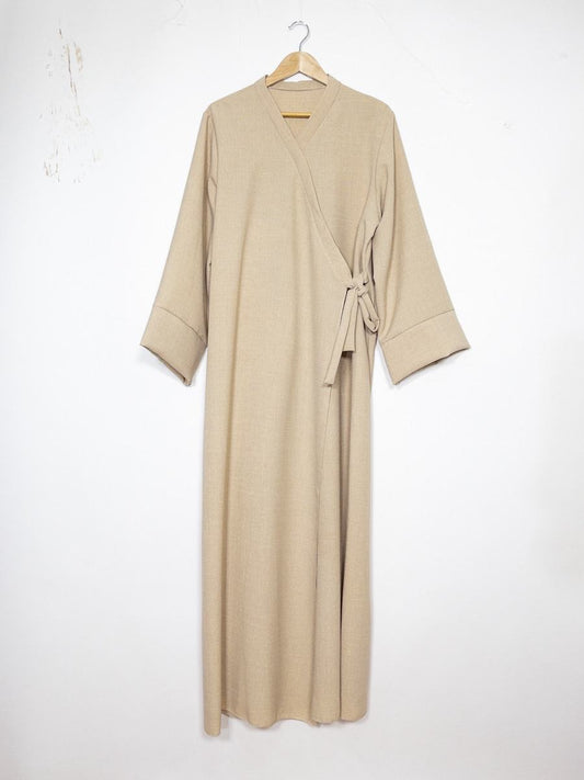 Leinenoptik Abaya mit Schleife