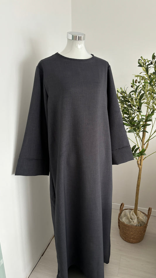 Leinenoptik abaya dunkelgrau