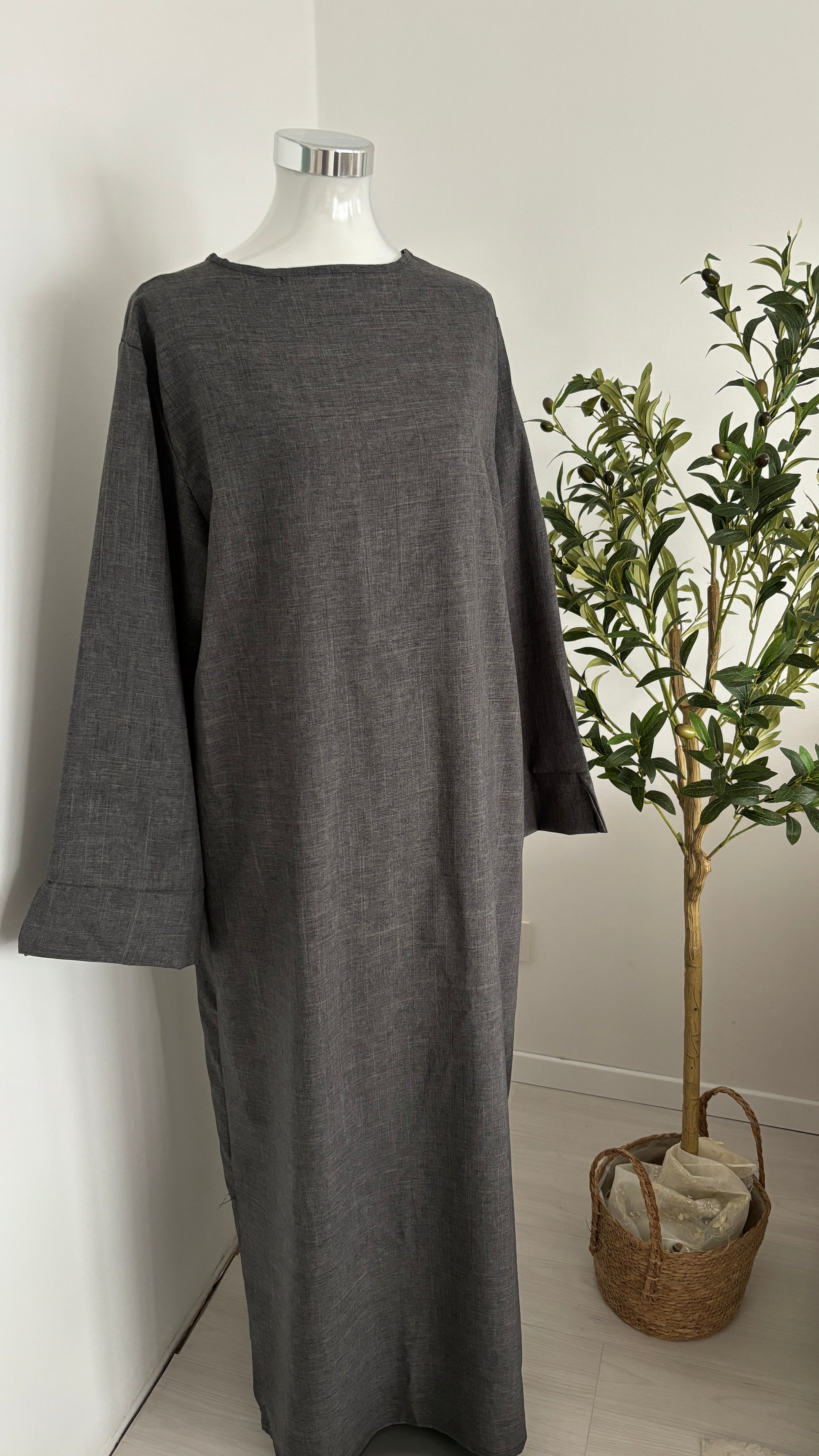 leinenoptik abaya hellgrau