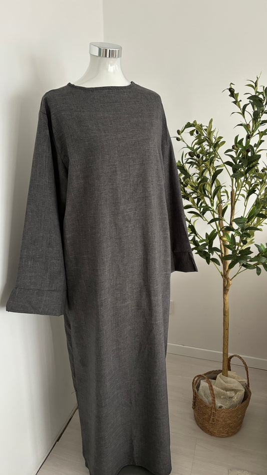 leinenoptik abaya hellgrau