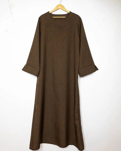 leinenoptik abaya braun