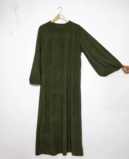 Cord Abaya mit Ballonärmeln Khaki
