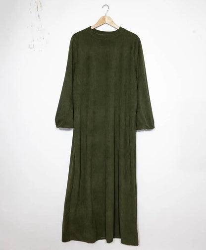 Cord Abaya mit Ballonärmeln khaki